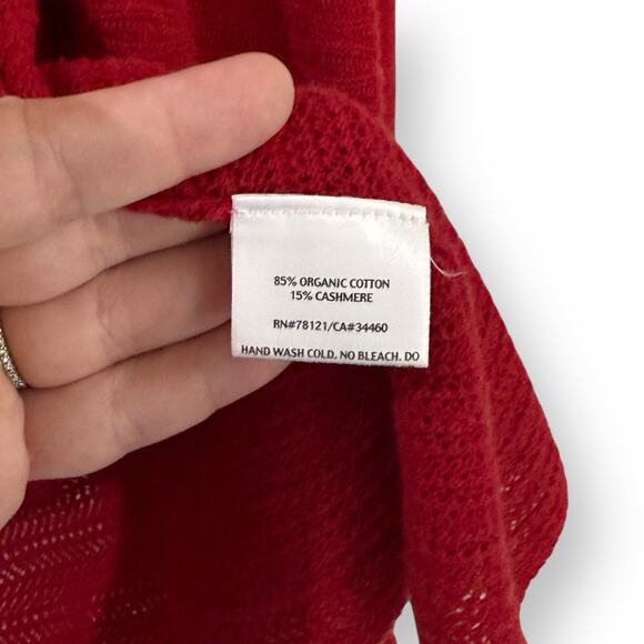 Eileen Fisher Sweater Cardigan Womens M Red Organic Cotton Cashmere Open Front - Picture 5 of 11